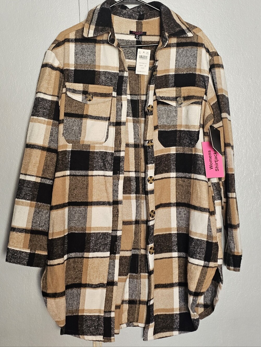 Women’s Plaid ShirtJacket - Beige Black Ivory